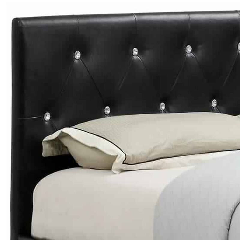 Low Profile California King Size Bed with Button Tufted Headboard, Black