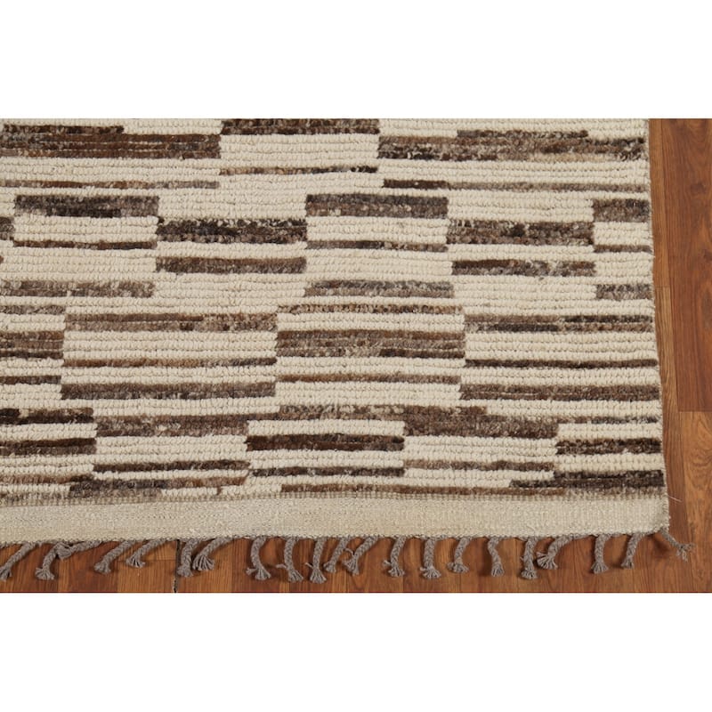 All-Over Striped Moroccan Oriental Runner Rug Hand-Knotted Wool Carpet - 4'0"x 13'6"