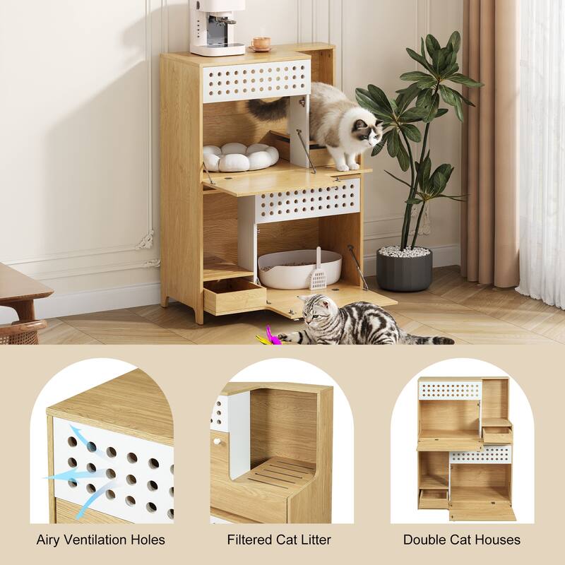 Roomfitters Modern Cat Furniture Litter Box Enclosure Side Table, Hidden Cat House with Storage Cabinet for Home Use
