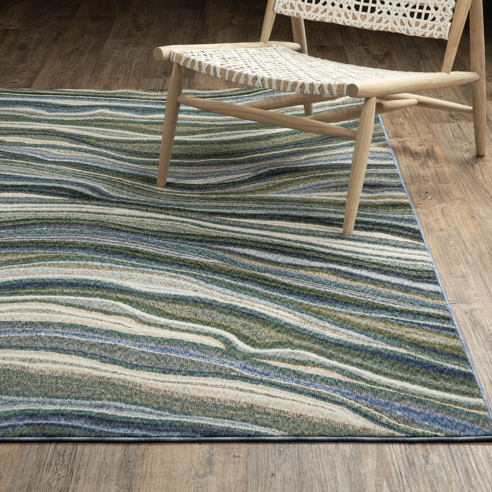 Tobias Abstract Waves Green/ Blue Area Rug