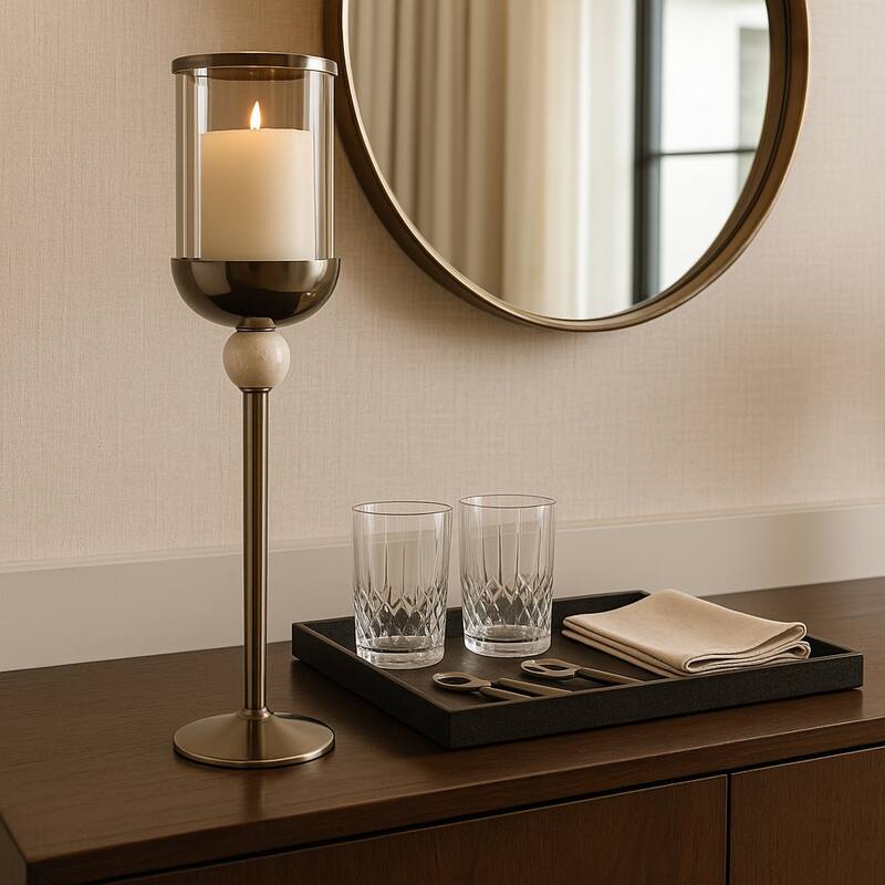 Metal Marble Floor Candle Holder Elegant Sculptural Hurricane