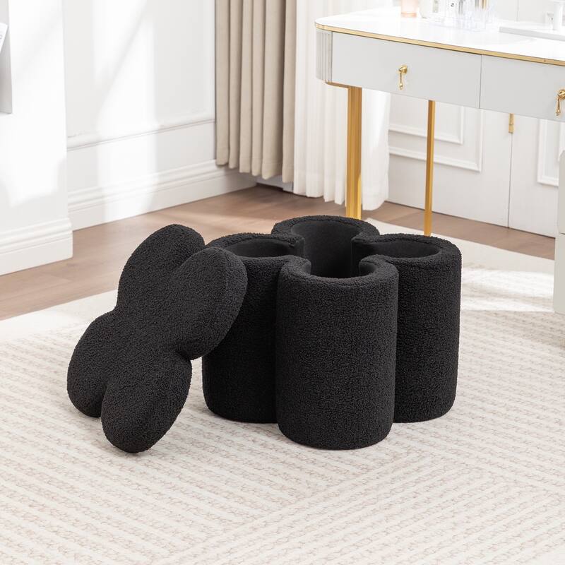 SEYNAR Modern Glam Teddy Velvet Flower Shape Storage Ottoman