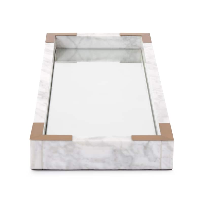 Allan Andrews Mirrored Marble Tray with Brushed Brass Accents - N/A