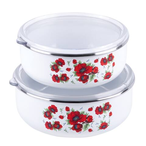 STP Goods Set of 2 Poppies Enameled Storage Bowl w/ Lid