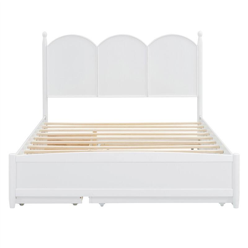 Queen Size Platform Bed with Twin XL Trundle and 2 Big Drawers, Wooden Bed Frame with Headboard and Slats Support