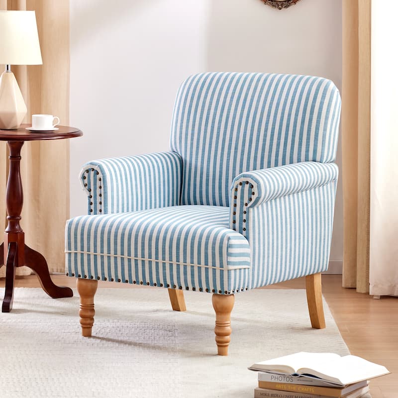 Upholstered Accent Sofa Linen Club Chair with Legs for Living Room - Blue