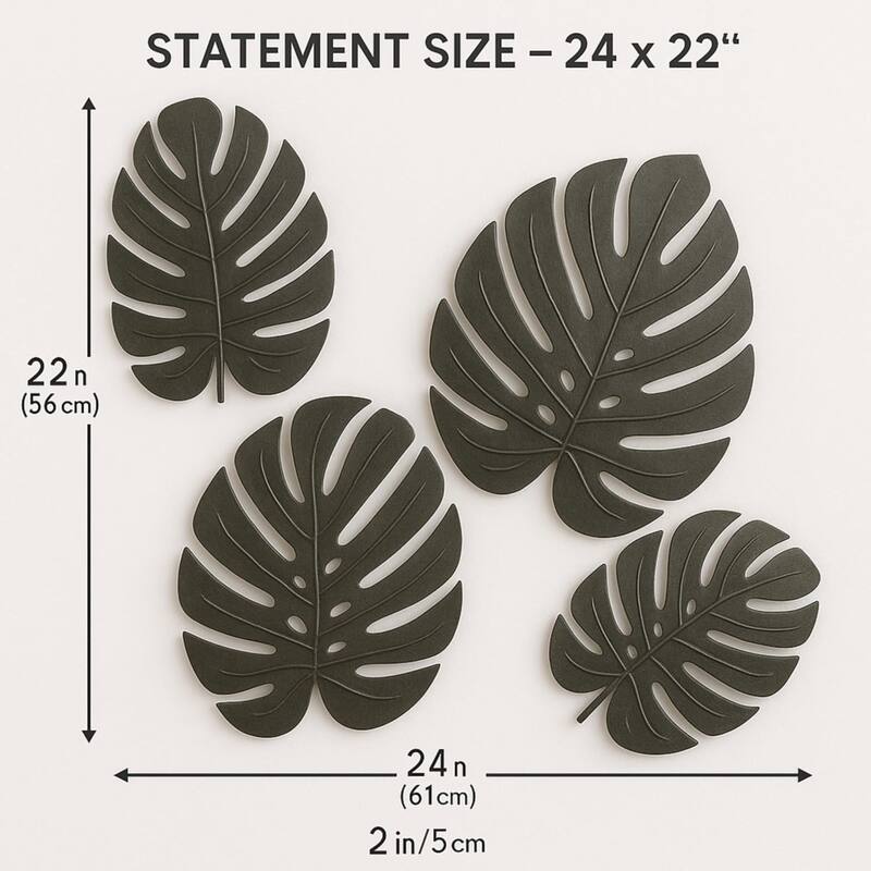 Black Green Portrait Metal Leaf Wall Art 24x22 Botanical Decor