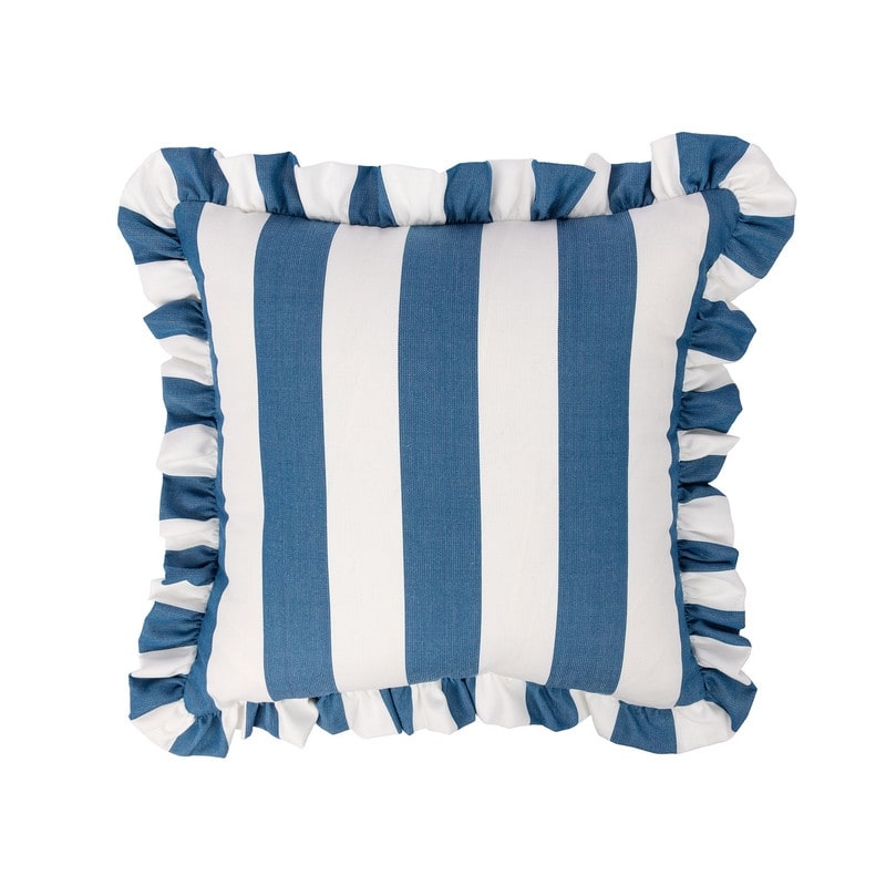 Sherry Kline Cabana Stripe Indoor/Outdoor Set of 2 18" Filled Ruffle Pillow - Navy/White