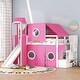 preview thumbnail 3 of 34, Twin Size Loft Bed with Storage Stairs, Tent & Tower, Solid Wood Castle-Inspired Kids Loft Bed Frame with Slide, Fence & Window