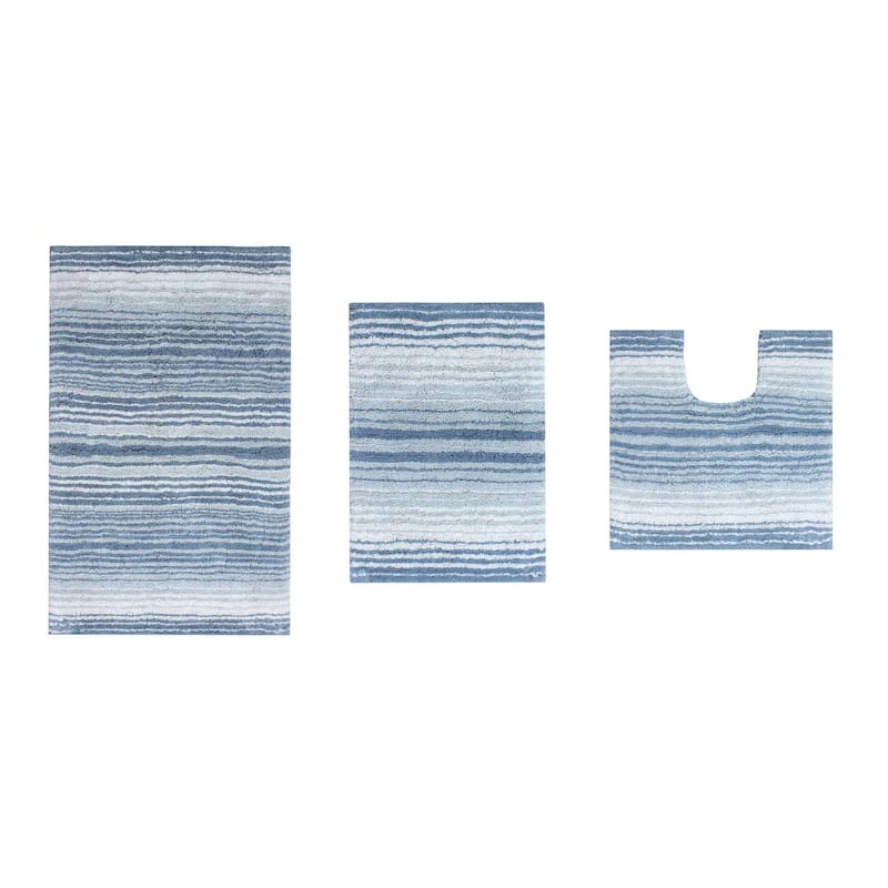 Gradiation Rug Collection 100% Cotton Non-Slip Bath Rug Set, 3 Piece Machine Washable- Bathroom Rug, Bath Rug, U Shaped Contour