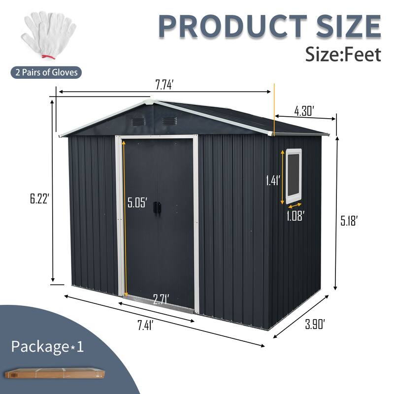 8 ft x 4 ft Outdoor Metal Storage Shed with Window and Metal Foundation for Backyard, Patio, Lawn