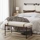 preview thumbnail 2 of 3, Thatcher Upholstered Entryway Bench with Removable Boucle Cushion, Vegan Leather Straps, Metal Legs