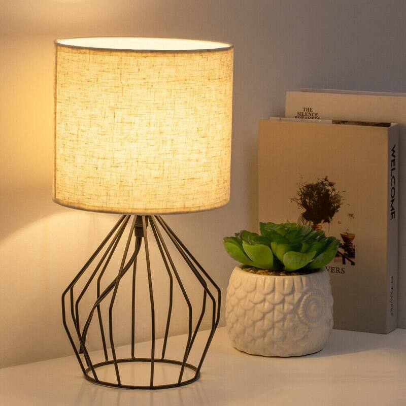 Modern Style Black Hollowed Out Base with Linen Fabric Shade Lamps