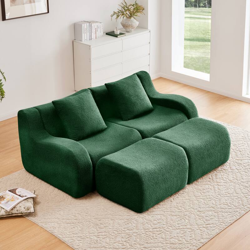Anmytek Plush Boneless Teddy Fabric Chaise Lounge Sofa - Ergonomic Curved Armrests