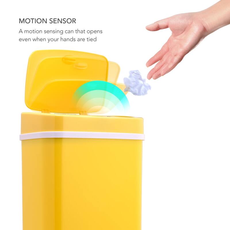 NINESTARS 3.2 Gallon Yellow Rectangular Motion Sensor Trash Can