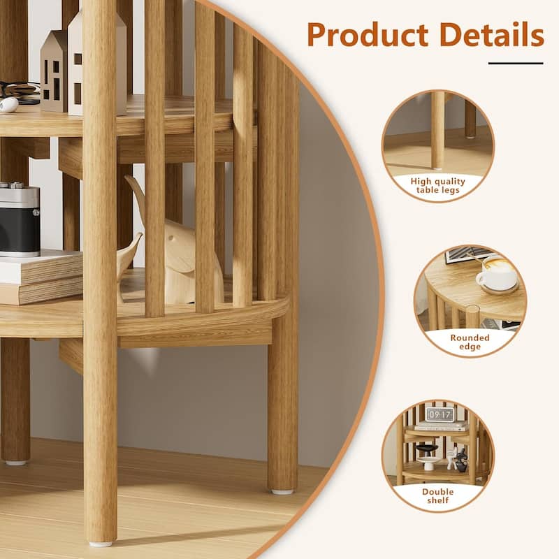 Modern Wood Nightstand with Open Storage, Round End Table for Living Room, Bedroom