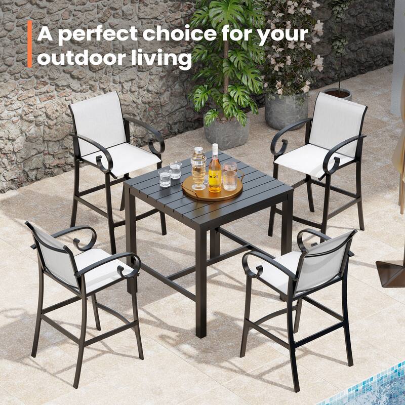Outdoor Patio Aluminum BarStools Dining Armrest Chairs with Sunbrella Fabric