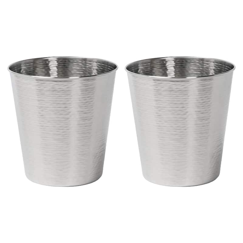 happimess Remi Modern Classic Textured Steel 2-Gallon Wastebasket - Brushed Steel - Set of 2