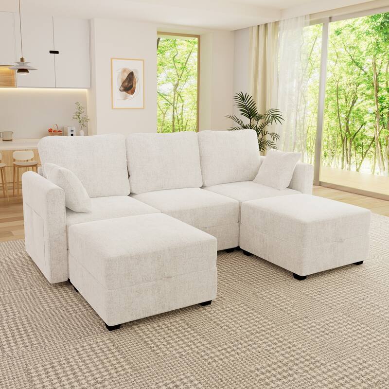 U-Shaped 3-Seater Sectional Sofa with 2 Storage Ottomans