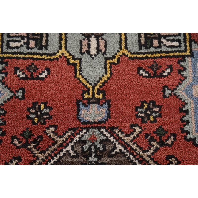 Geometric Heriz Serapi Indian Rug Hand-Knotted Wool Carpet - 4'0"x 6'0"