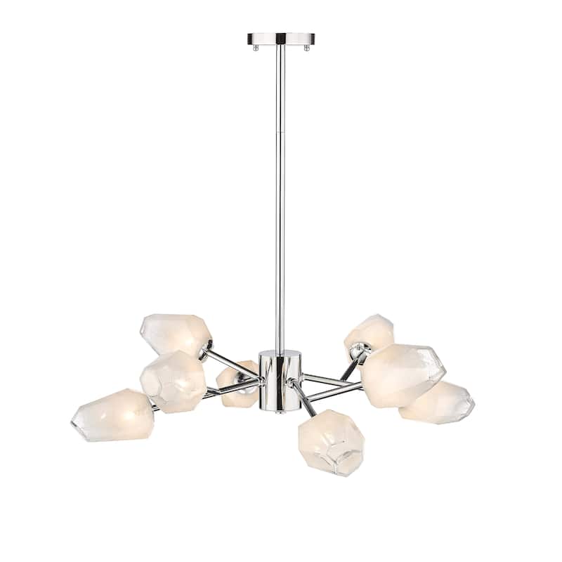 8-Light Chrome Chandelier With White Glass Shades