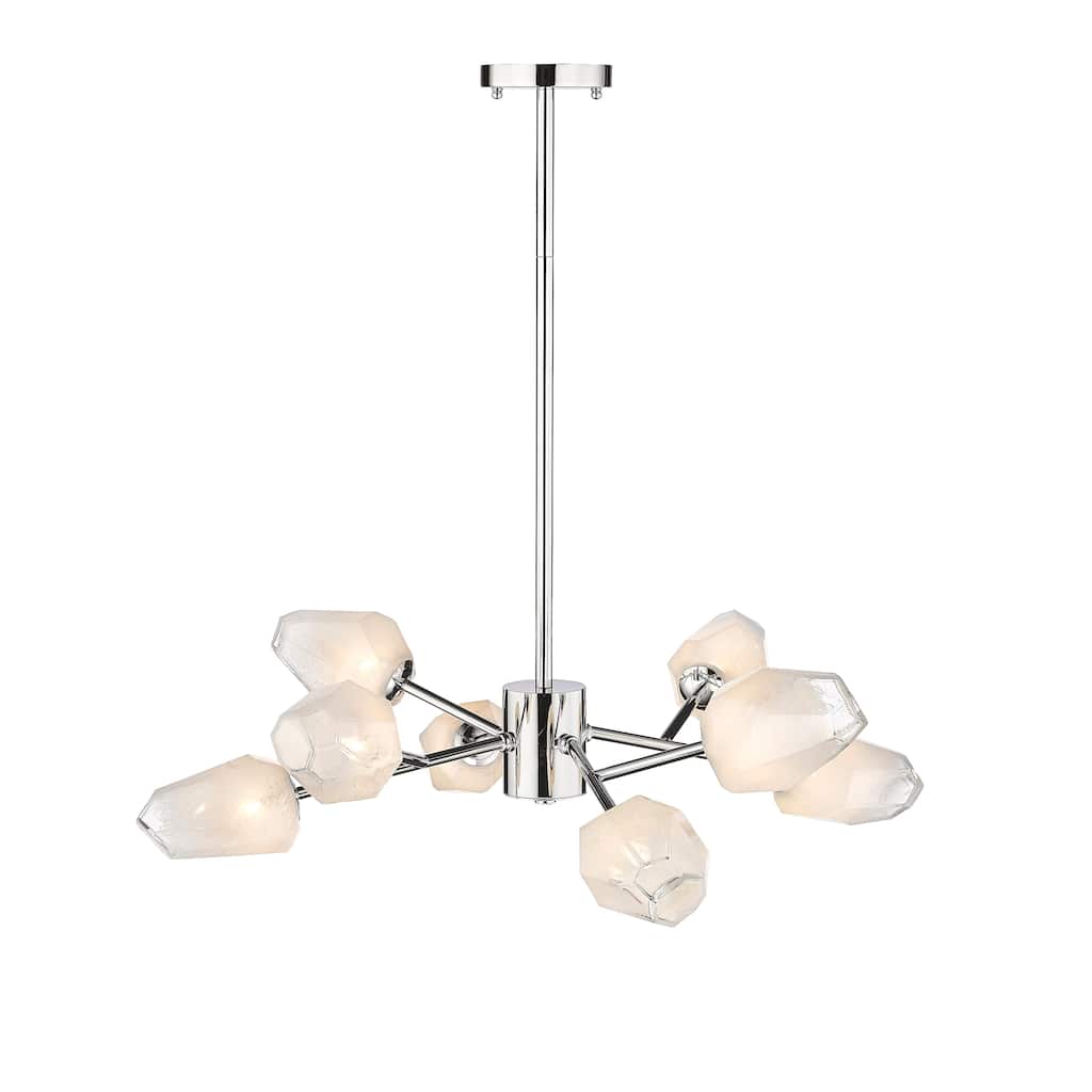 8-Light Chrome Chandelier With White Glass Shades