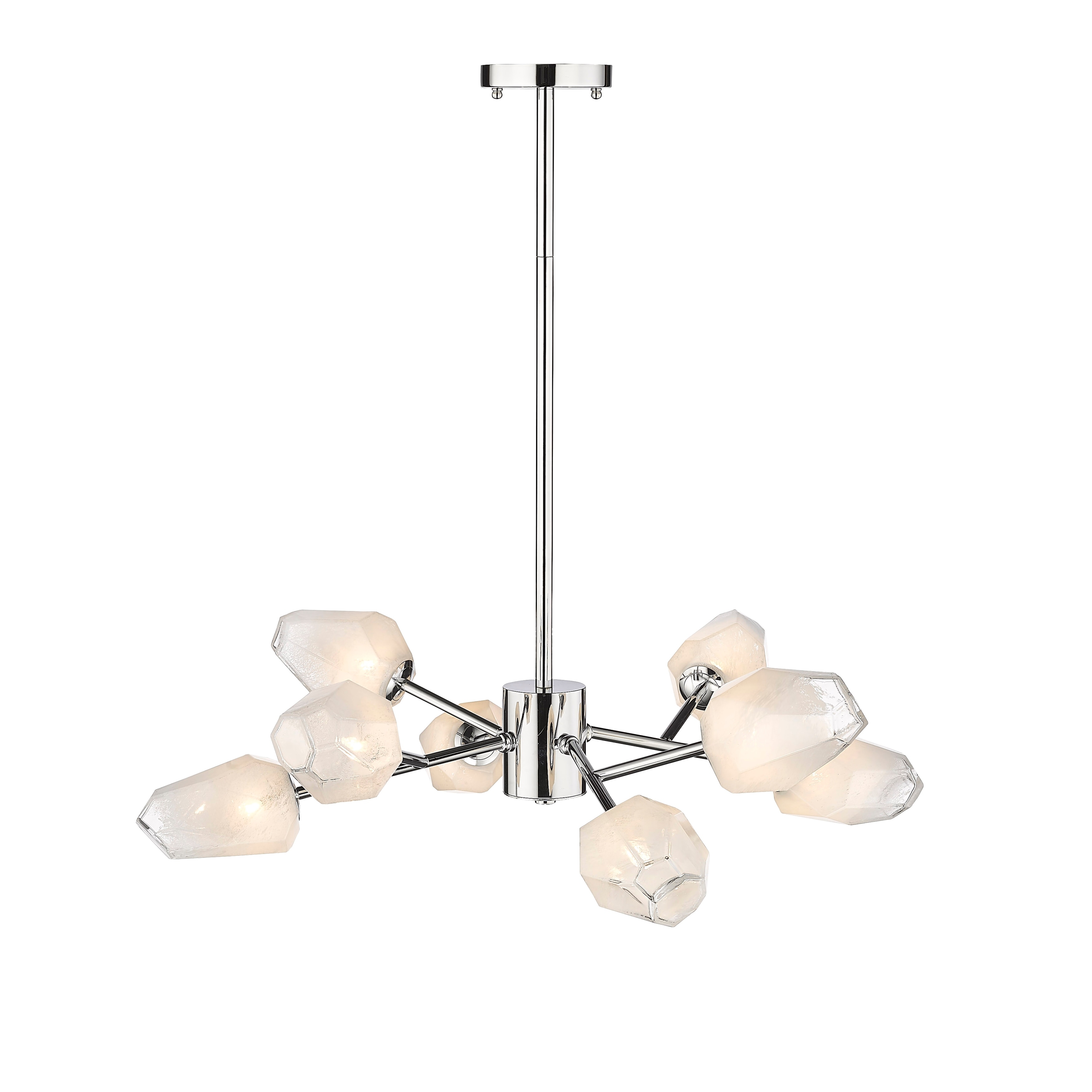 Transitional 8-Light Chrome Chandelier With White Glass Shades