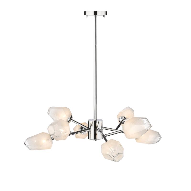8-Light Chrome Iron Chandelier With Glass Shades