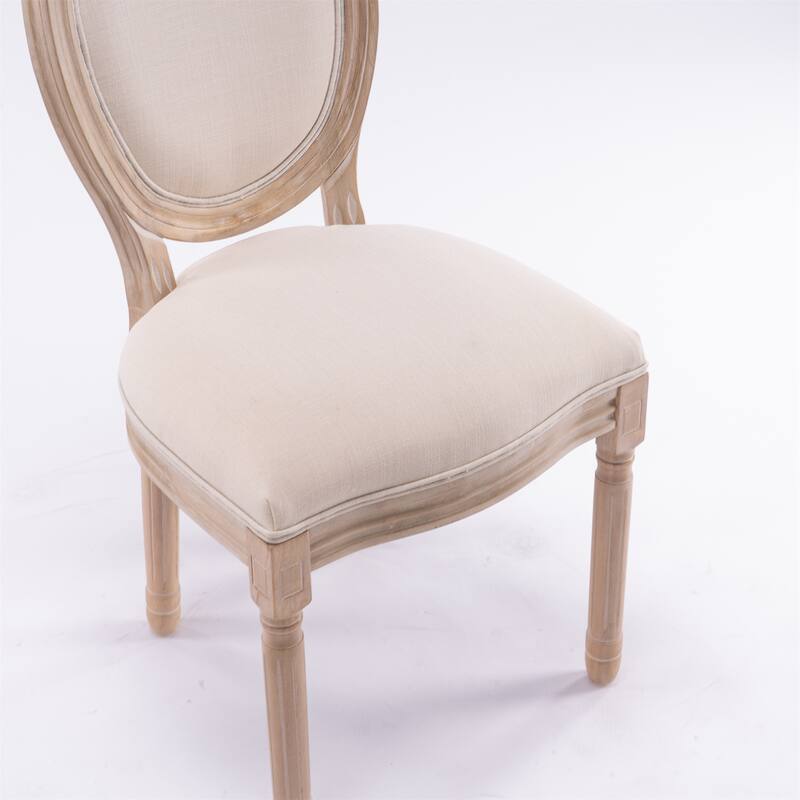 Set of 2 French Style Solid Wood Frame Linen Fabric Oval Back Dining Chairs