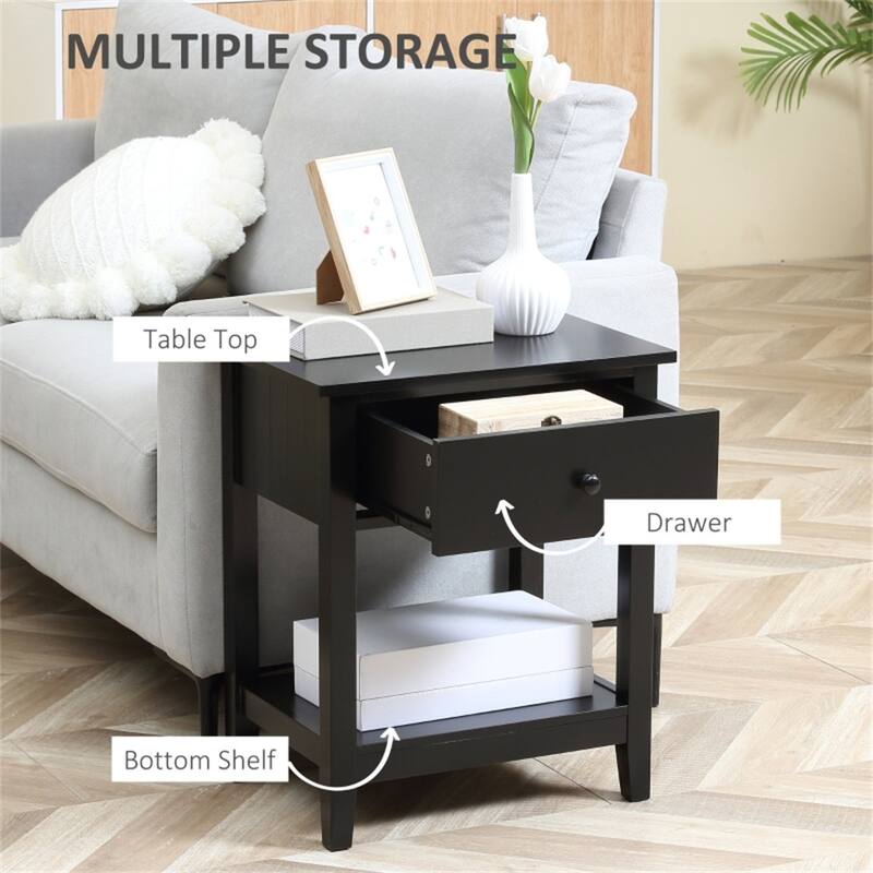 MDF Coffee Table with Drawer and Bottom Shelf - 19.75'' W x 13.75'' D x 23.5'' H