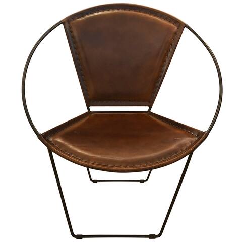 StyleCraft Hoop Black Iron Brown Hide Lounge Chair