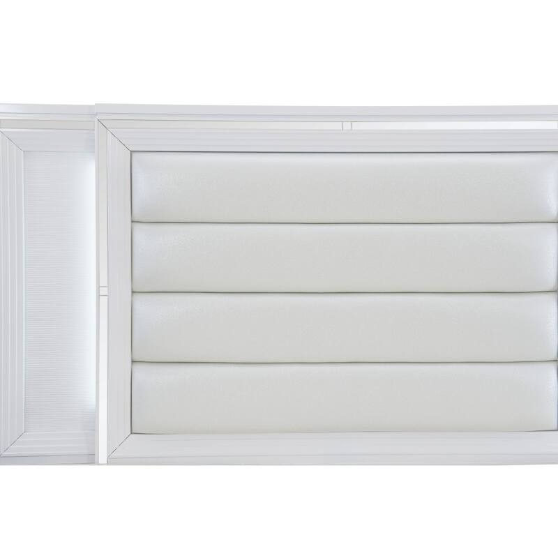 Rosalinda White LED Faux Leather Upholstered Storage Platform Bed