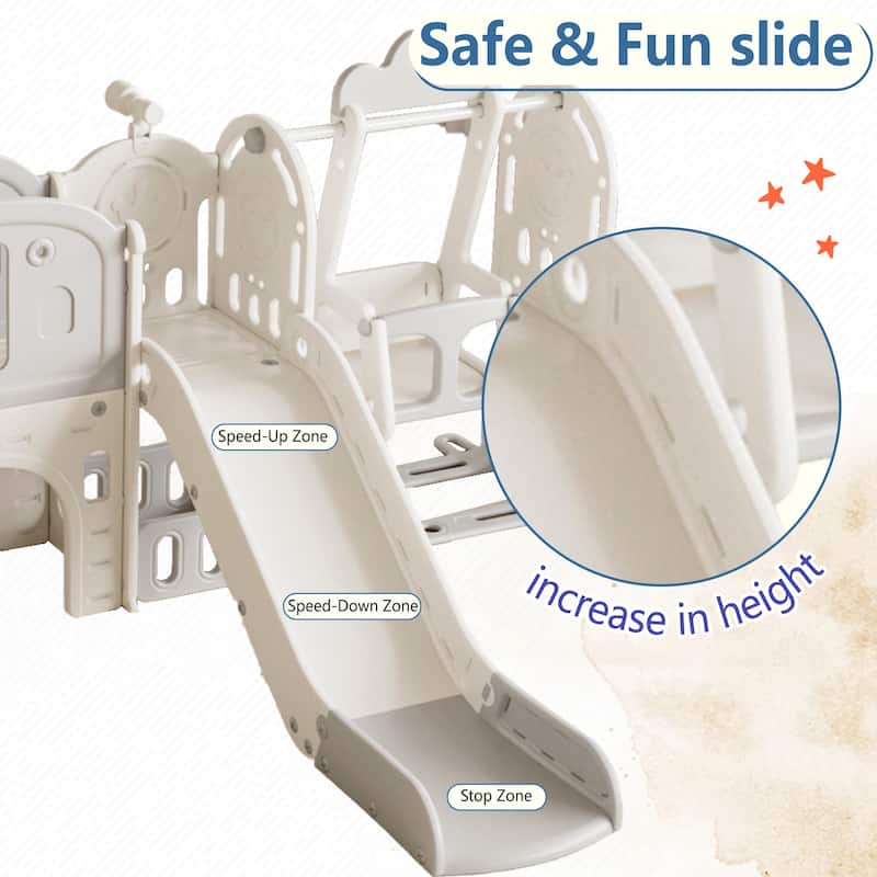 Toddler Activity Center Slide for Kids Indoor Outdoor Playground with Climbing Swing Basketball Telescope and Exploration Toys