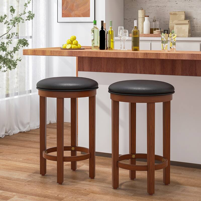Gymax Upholstered Bar Stool Set of 4 25'' Counter Height Bar Chairs w/