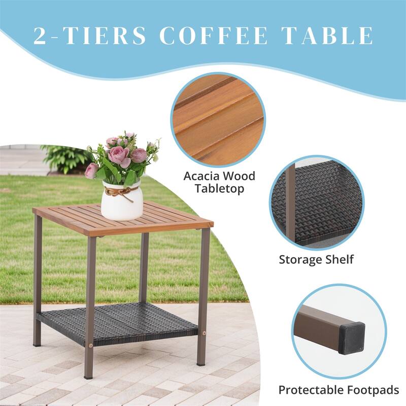 3 Pieces Rocking Wicker Bistro Set, Patio Outdoor Furniture Conversation Sets with Porch Chairs and Glass Coffee Table