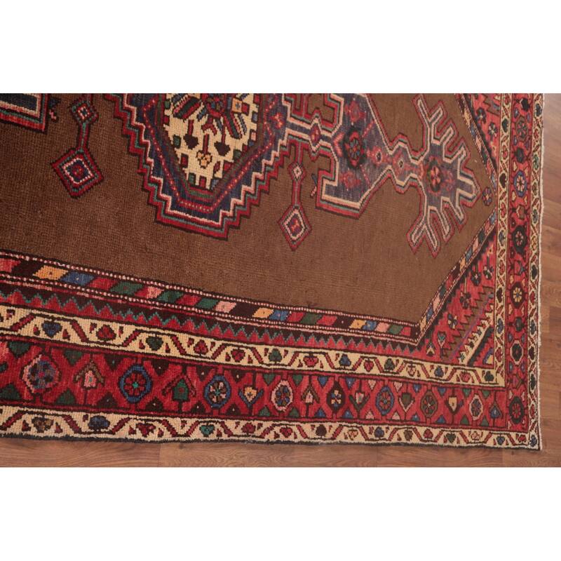 Brown Geometric Hamedan Vintage Persian Area Rug Handmade Wool Carpet - 4'6"x 7'1"