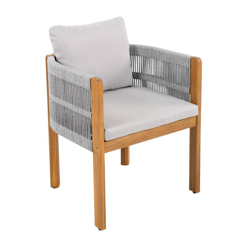 Roomfitters Outdoor Dining Chairs 2-Pack, Acacia Wood Patio Chairs with Rope Weave and Cushions, Weather-Resistant