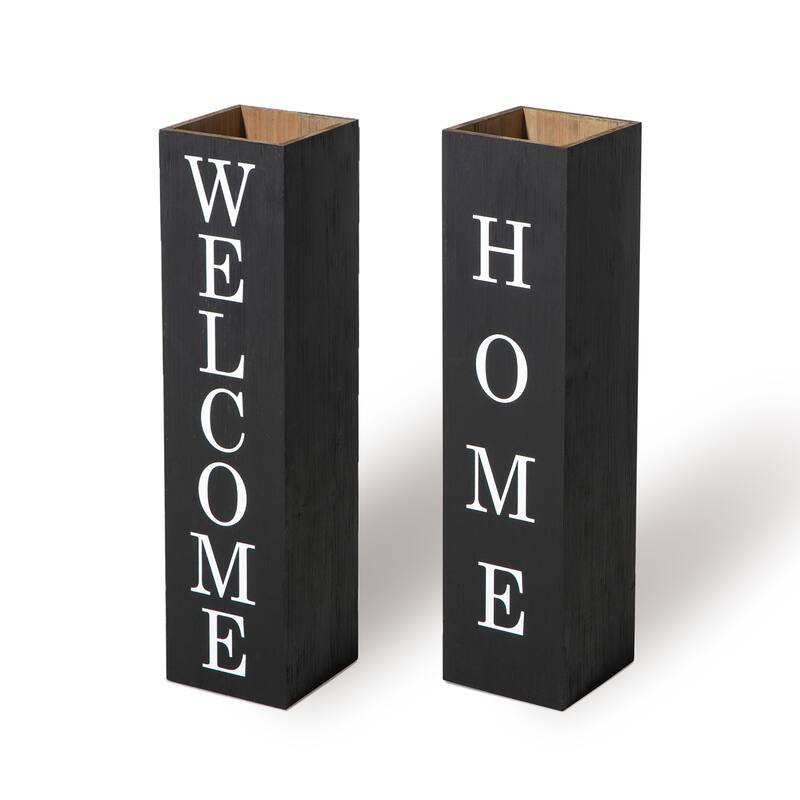 30"H Wooden Welcome Porch Sign Rustic Double Sided Box-shaped "WELCOME, Home" Planter for Front Porch Decor by Glitzhome