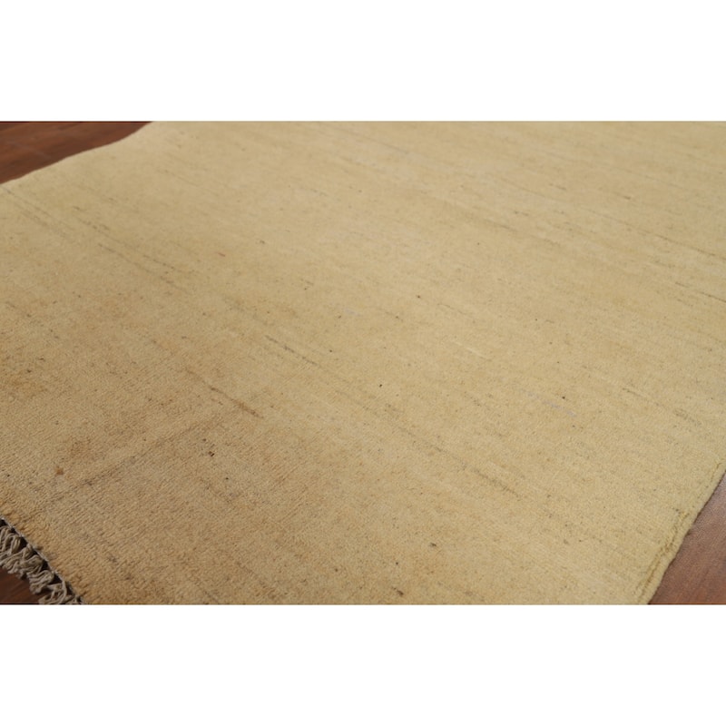 Muted Yellow Gabbeh Modern Foyer Rug Handmade Wool Carpet - 3'4"x 4'10"