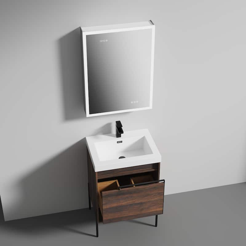 Freestanding Bathroom Vanity Set with Open Shelf & Topmounted Sink