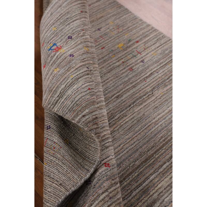 Striped Gabbeh Indian Area Rug Hand-Knotted Wool Carpet - 4'11" X 8'1"