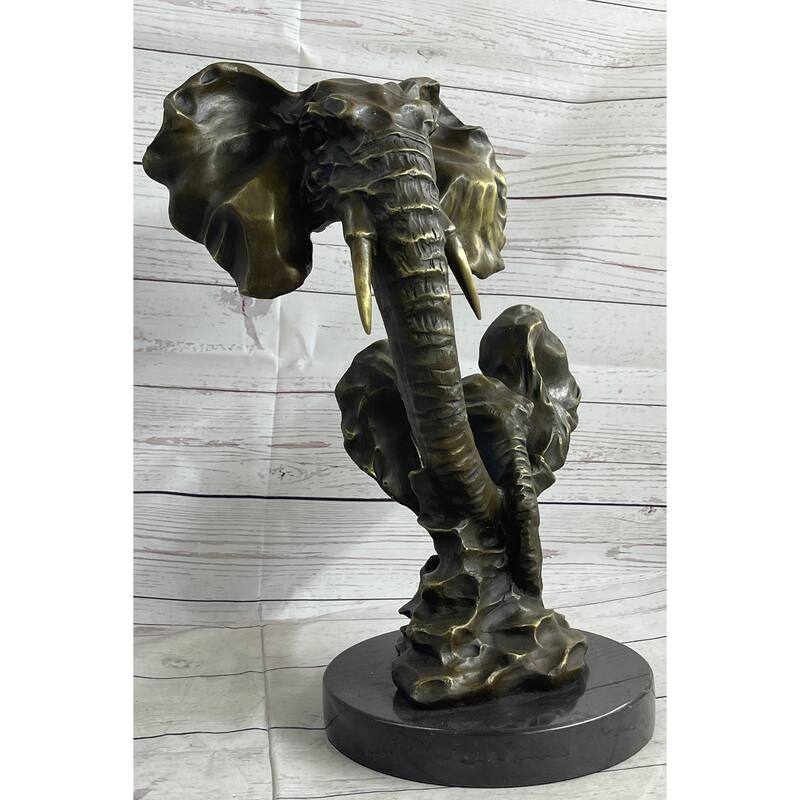 Imitative Elephant Family Abstract Bronze Bust Statue Sculpture Head Signed Modern Art 16 Inches X 13 Inches