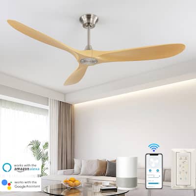60" Smart Ceiling Fan without Light,Nickel downrod with Plastic Blades