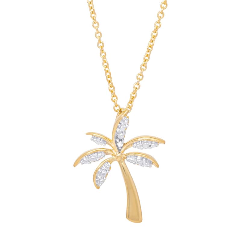 Victoria Townsend Gold Plated Cubic Zirconia Palm Tree Pendant-18"