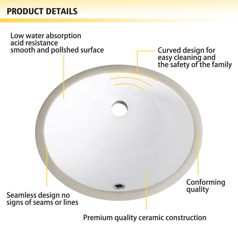 PROOX Bathroom Oval Ceramic Basin Sink Undermounted Porcelain Sink For Vanity Countertop - 20"