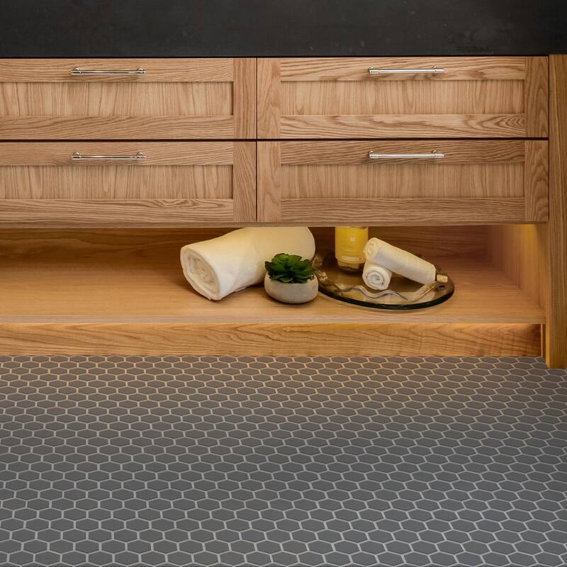 Merola Tile Metro 2" Hex Glossy Grey 11-1/8" x 12-5/8" Porcelain Floor and Wall Tile