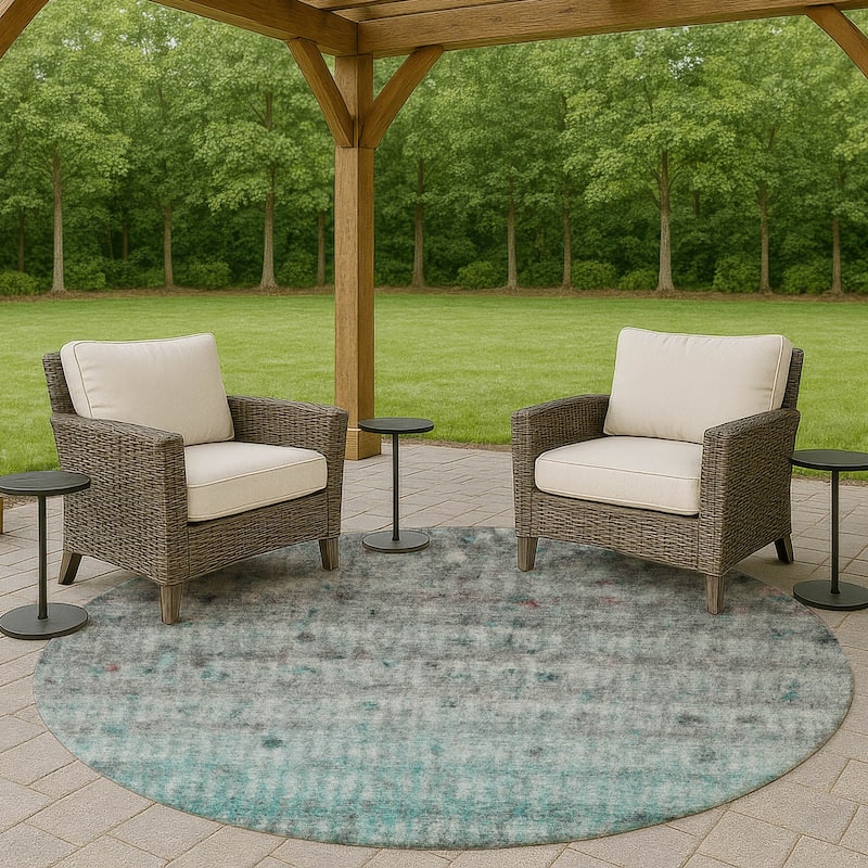 Machine Washable Indoor/ Outdoor Ombre Stripes Chantille Rug - Teal - 8' x 8'