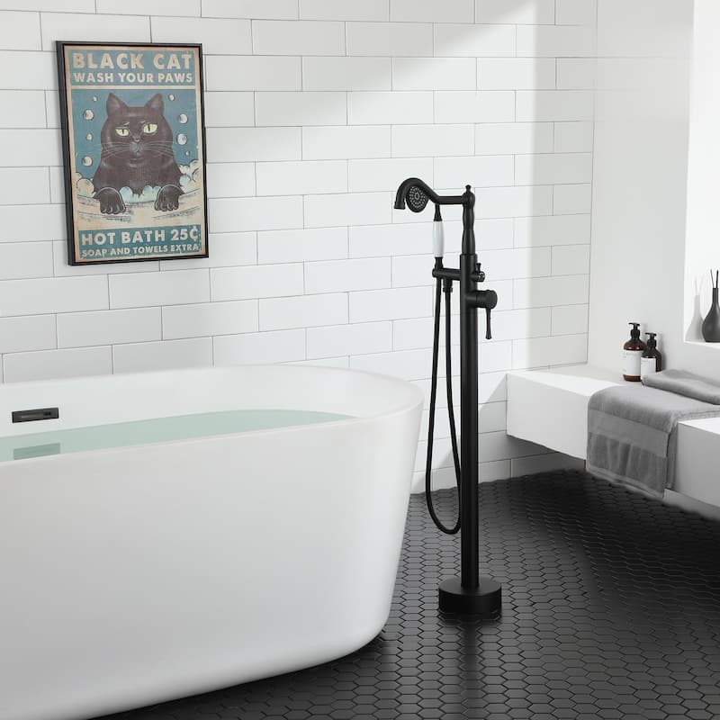Freestanding Tub Filler Faucet with Handshower in Matte Black