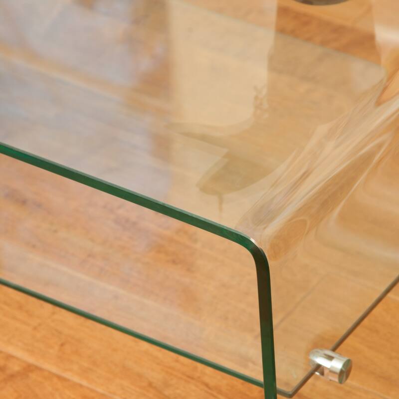 43.25" Modern Tempered Glass Coffee Table with Open Lower Shelf for Living Room