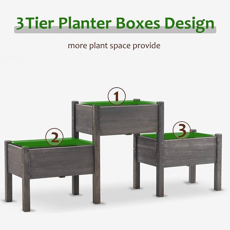 MCombo 3 Tier Raised Garden Bed, Solid Wood 0908